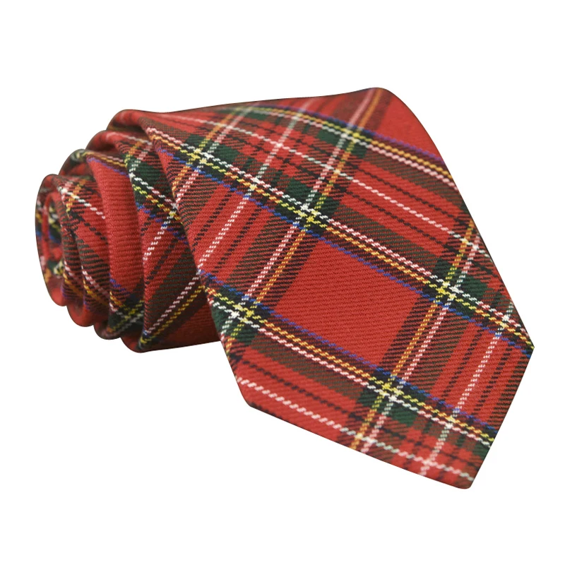 Checked Plaid Scottish Tartan Red Crimson Gray Grey Green Yellow Blue Mens Ties Neckties Suit Gift For Men