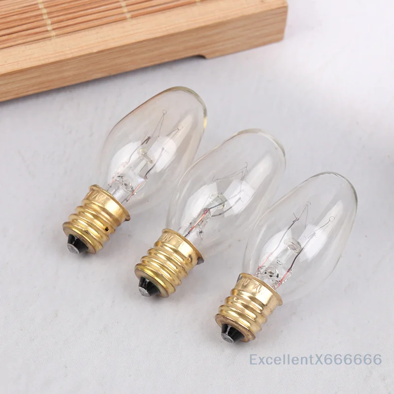 10 Buah E12 120V 7W Lampu Tungsten Bohlam Lampu Transparan Warna Kuning Hangat untuk Dekorasi Garam Rangehood Kulkas