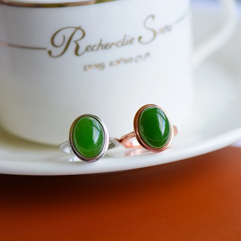 

Женское серебряное двухцветное кольцо из натурального нефрита и яшмы Hetian с поверхностью S925