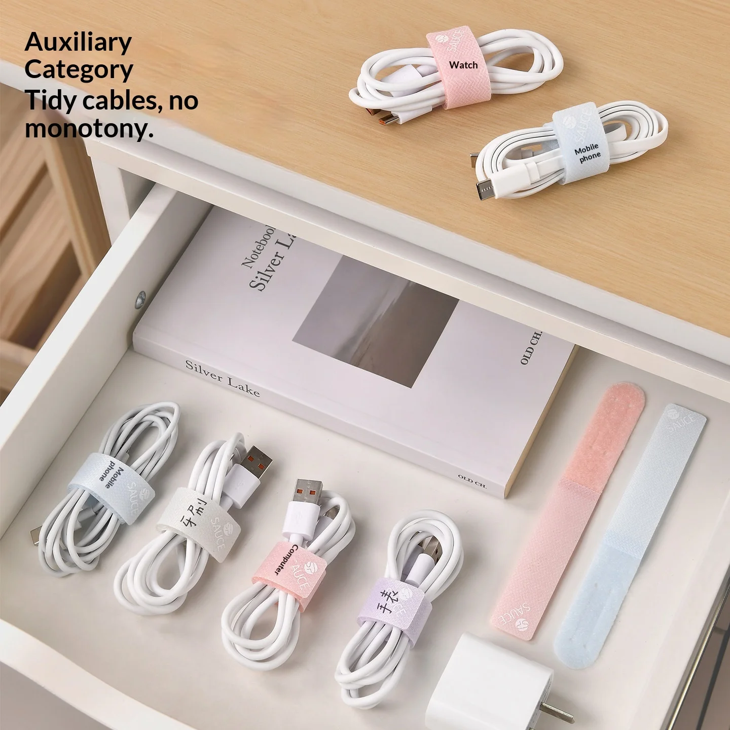 8pcs Cable Management Velcro Straps With Label Tag Reusable Charger Cord Ties Wire Organizer Classification Winding Bands