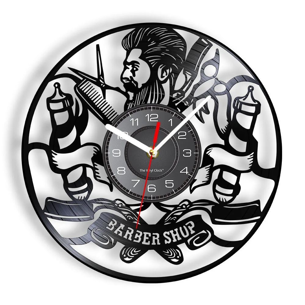 Barber Shop Wall Clock Barber Logo Wall Art Vinyl Record Clock  Salon Shop Haircut Hairdresser Gift Decorative Modern Wall Clock