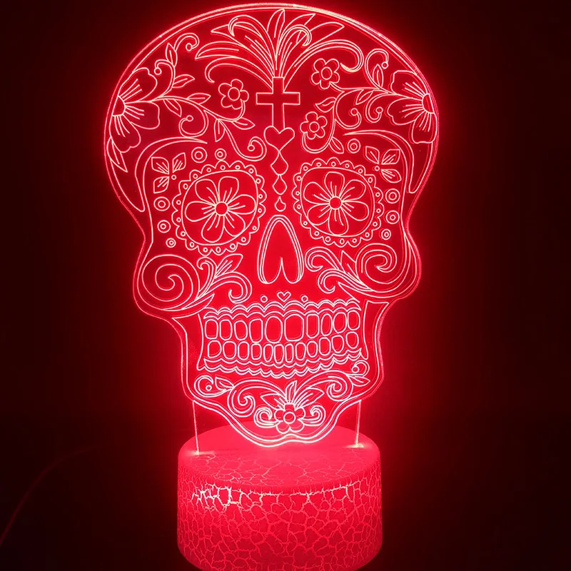 Nighdn Skull Night Light para niños, lámpara de noche de ilusión 3D, decoración de dormitorio, luz nocturna Led, holograma, regalo de Halloween para niños y hombres