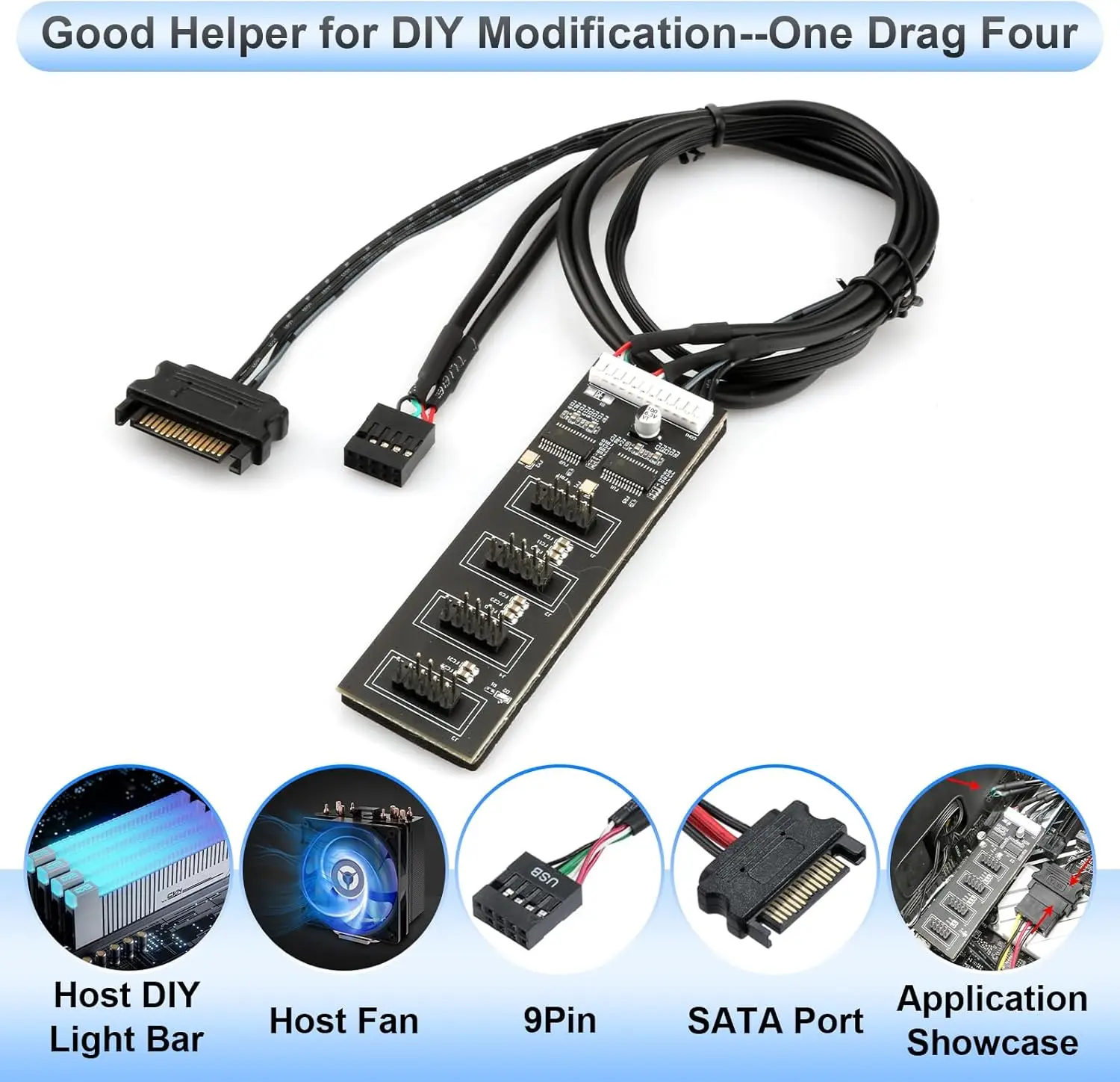 JonISerl USB Header Splitter With SATA Power Cable,  9Pin Internal USB Hub Extension USB 2.0 Splitter Connector For Motherboard