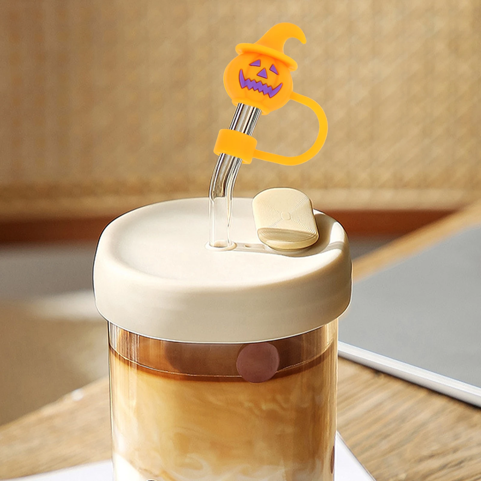 

4Pcs Straw Caps Silicone Cover Decoration Halloween Party Reusable Drinking Straw Topper Covers Halloween Decor