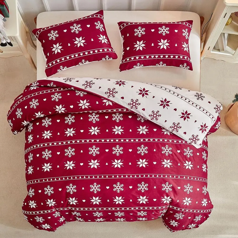 Conjunto de capa de edredão reversível Queen Size com zíper e laços de canto, 1 capa de edredom 90x90 polegadas + 2 fronhas