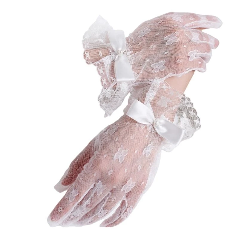 

652F 2pack Short Lace Mesh Gloves Princesses Birthday Party Gloves Sunscreen Gloves for Wedding Ceremonies