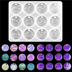 12 Zodiac Constellation Resin Molds Round Star Zodiac Sign Epoxy Silicone Casting Mould for DIY Jewelry Crafts Making Supplies