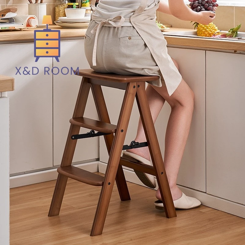 X&D Household Multifunctional Kitchen High Stool Foldable Stool Three Step Ladder Stool Portable Thick Stable Small Stool Stool