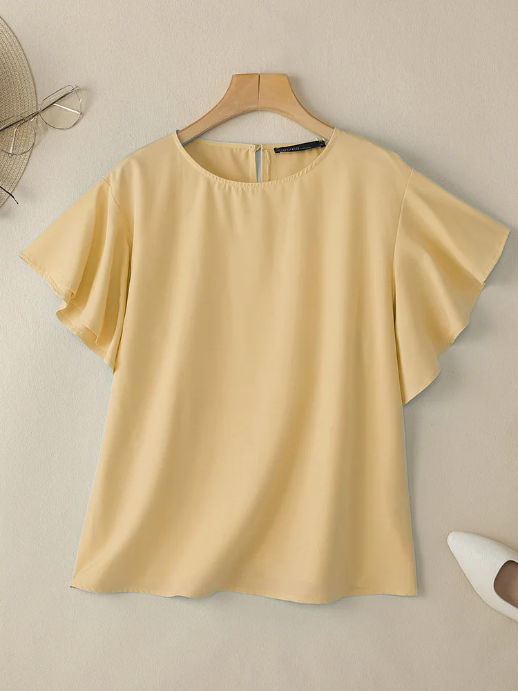 2025 ZANZEA blusa de verano elegante Mujer camisa de manga corta moda sólida OL Tops de trabajo elegante volantes vacaciones Blusas túnica Mujer