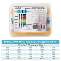 300/600PCS 1/4W Resistance 1% Metal Film Resistor Kit with Box 1K 10K 100K 220ohm 1M Resistors 30 Kinds