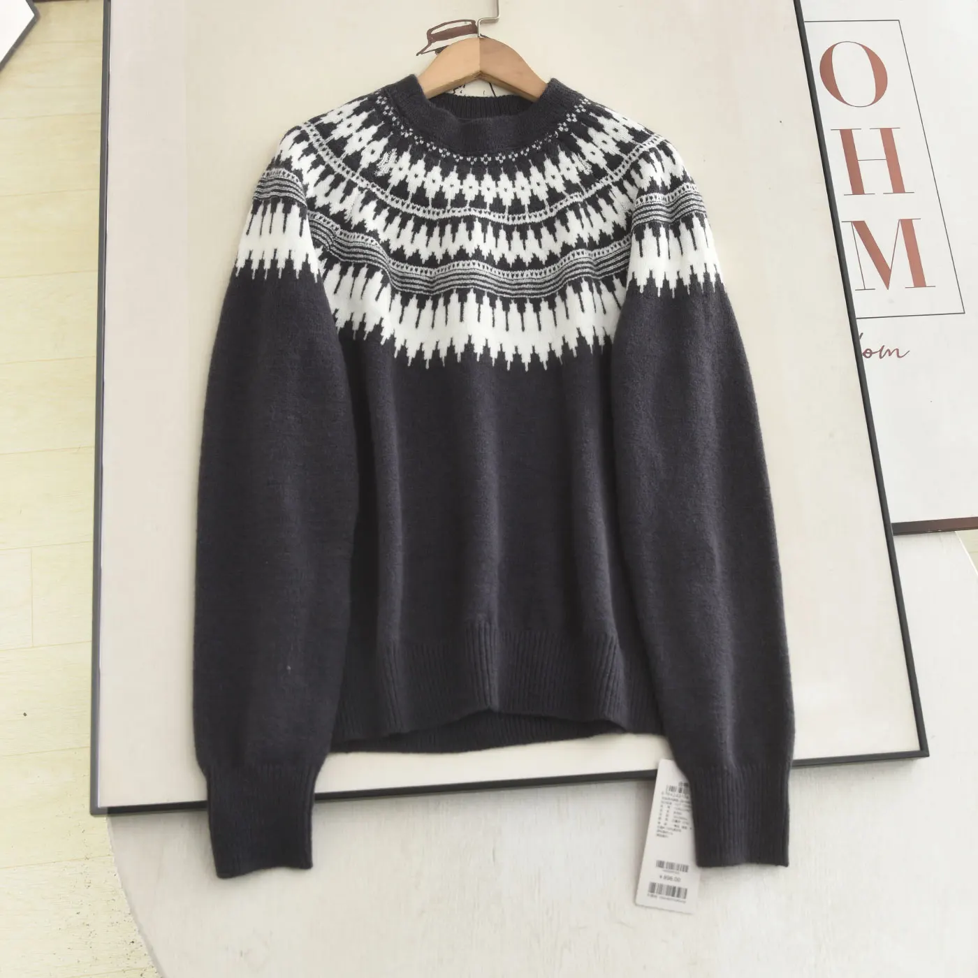 

Женский вязаный свитер Ele round Ne Fair Isle с геометрическим узором, осенне-зимний, с длинными рукавами, вязаный, без застежек.