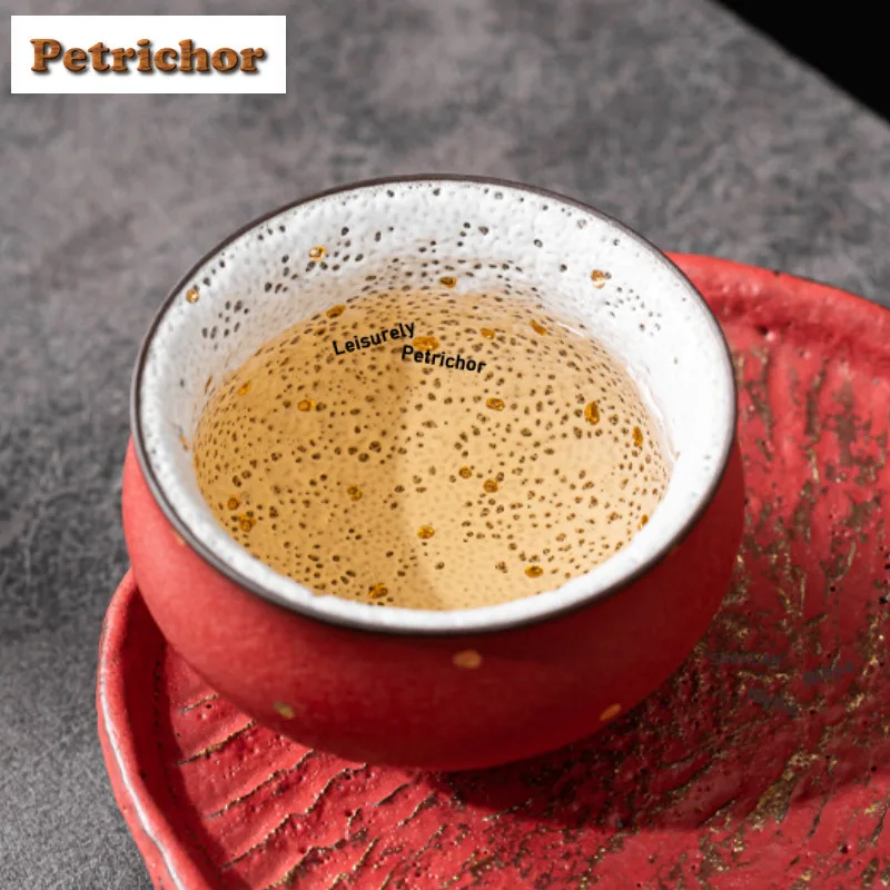 Gold Drawing Forbidden City Red Teacup Handmade Tea Bowl Water Jug Tea-tasting Fragrance Cup Jianzhan Master Cups Teaset Craft