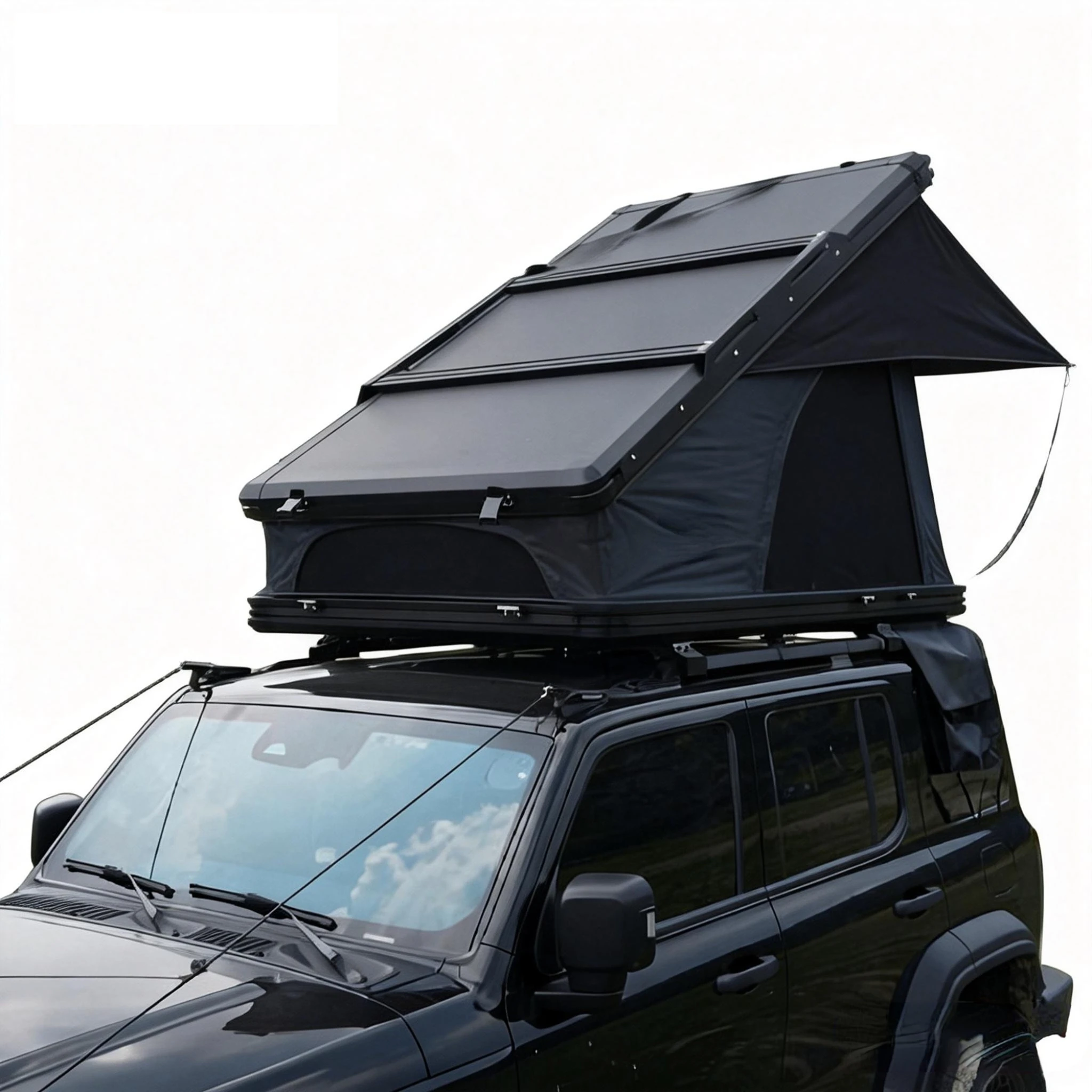 

Overland Camping Roof Rack Double Layer Roof Top Camper Hard Shell Pop Up Tent Roof Mounted Automatic Build Rooftop Tent