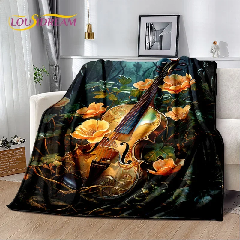 Classic violin cello music instrument flanel blanket throw blanket, warm blanket for children's living room bed sofa