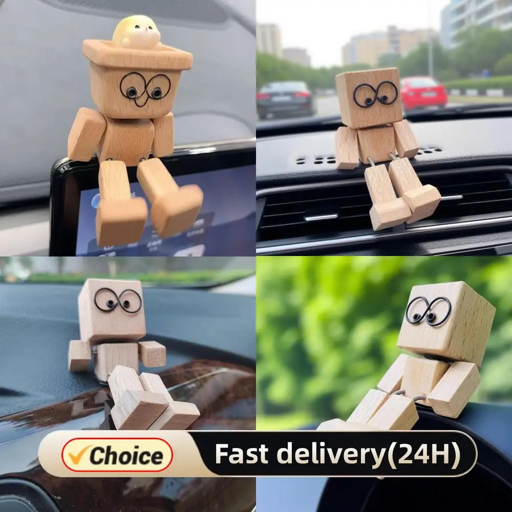 

Встряхивающая деревянная фигурка человека, украшение автомобиля, маленькие украшения, фигурка робота, милый деревянный человек, автомобиль, хорошие креативные подарки