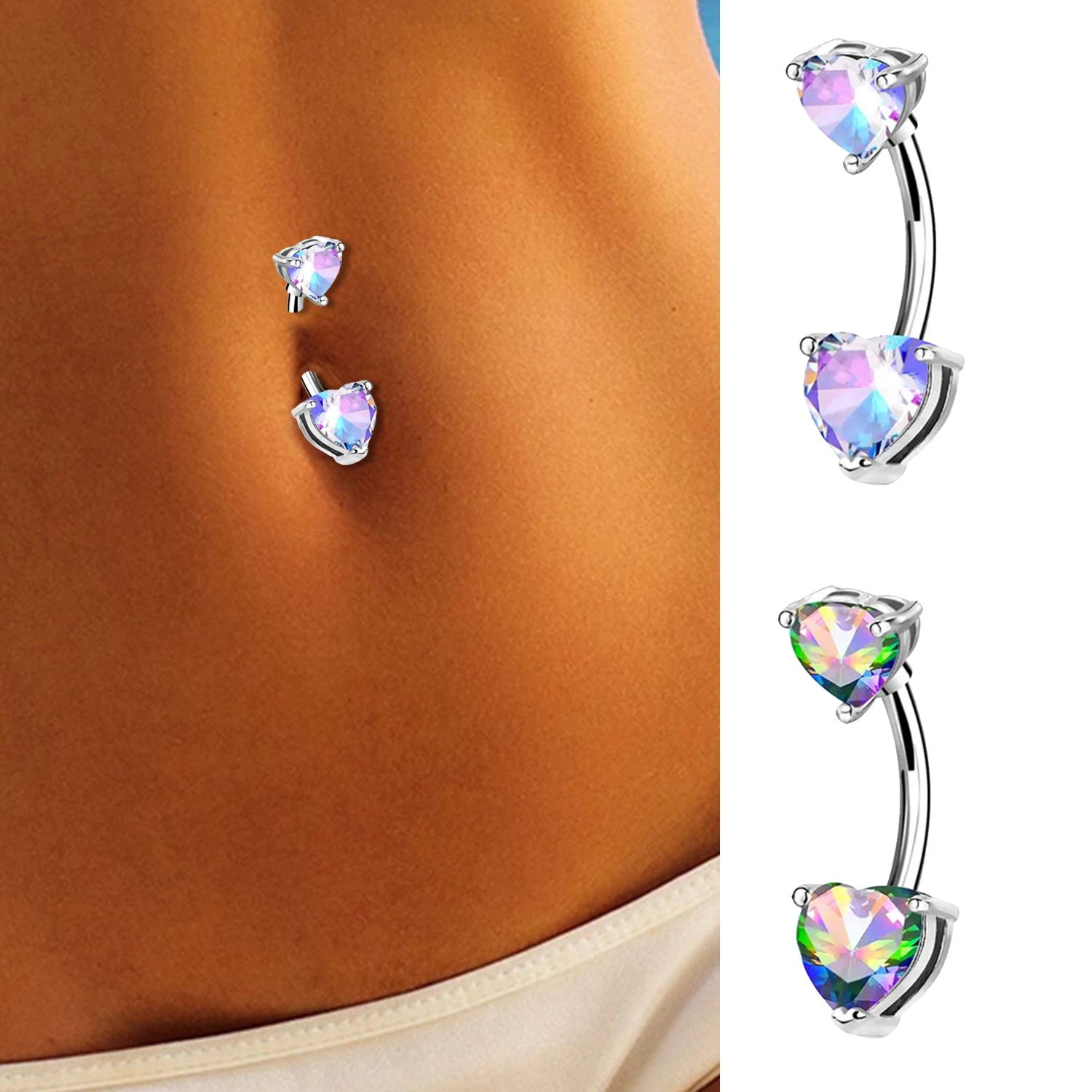1 PC Heart Crystal Belly Button  Piercing Navel Bar Stud Retainer Piercing Dangle Piercing Jewelry