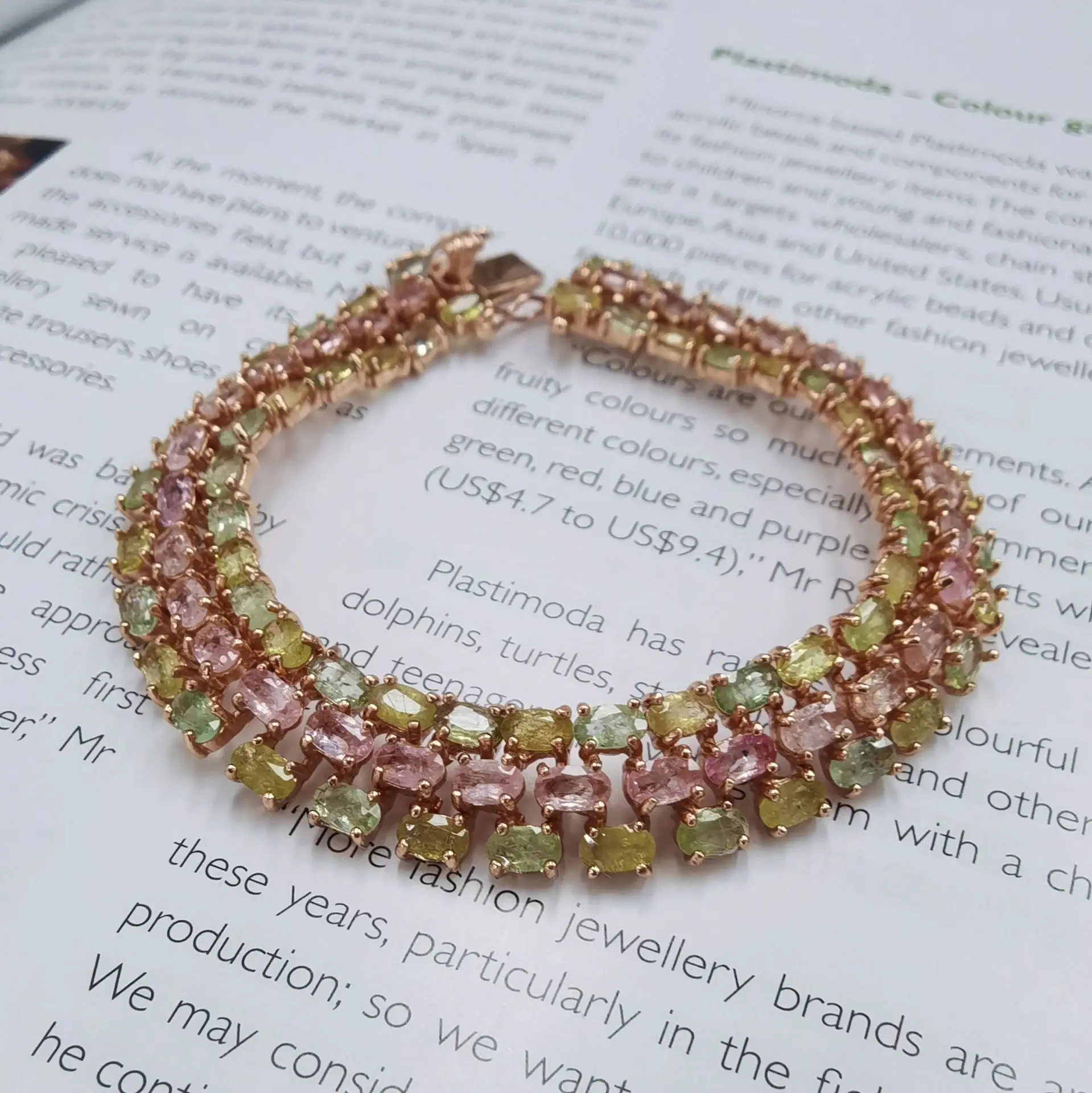 

Natural Tourmaline Bracelet Handmade, S925 Sterling Silver Rose Gold Plated Colorful Gemstone