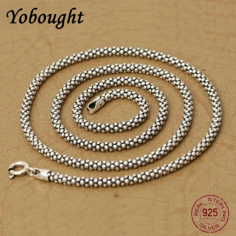 New  S925 Silver Italian Chain Fashion Man and Woman Necklace Retro All-match 3MM Corn Sweater Chain