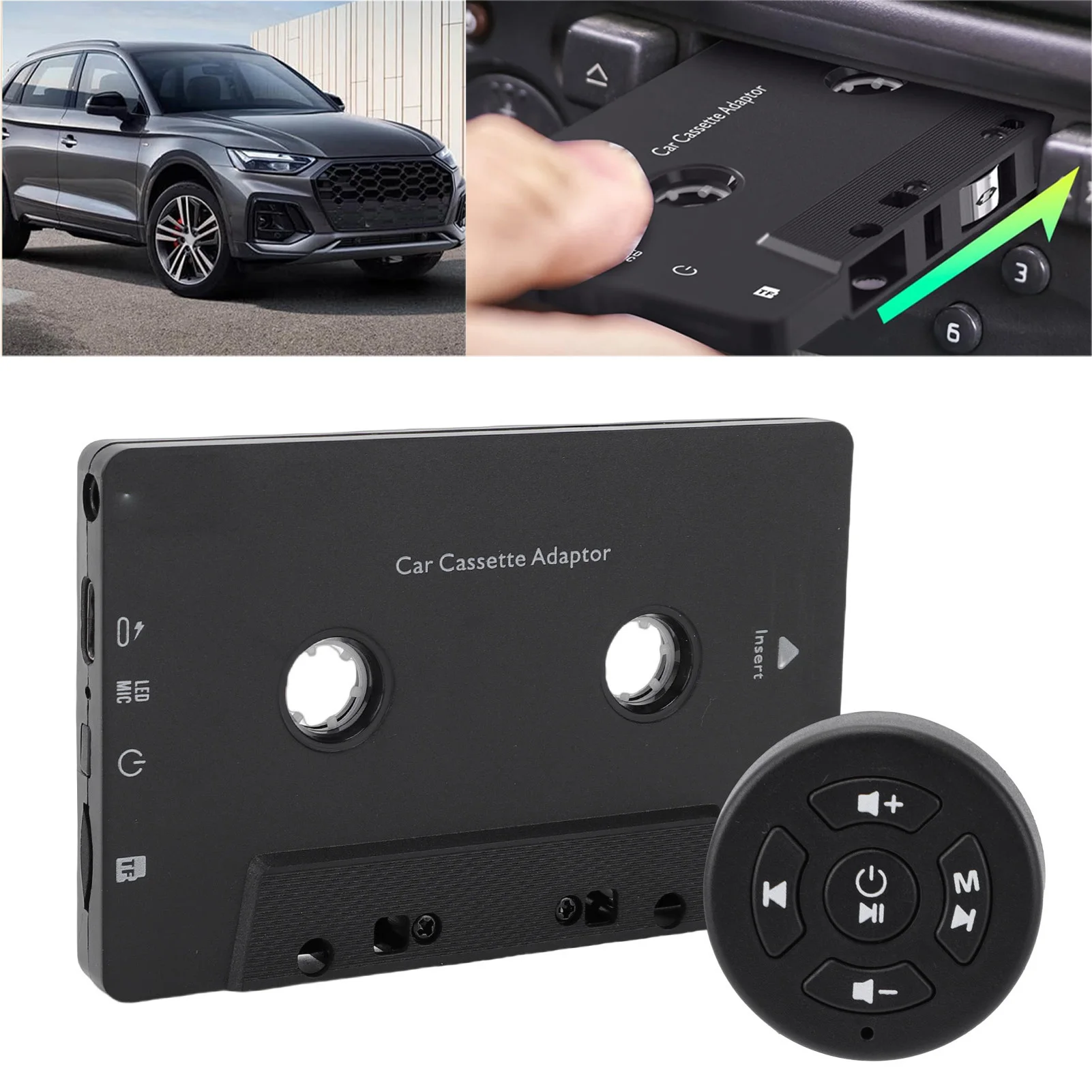 

Автомобильный Bluetooth-кассетный плеер - беспроводной проигрыватель с пультом ДУ, AUX-адаптером, функцией громкой связи, поддержкой звонков с телефона/планшета