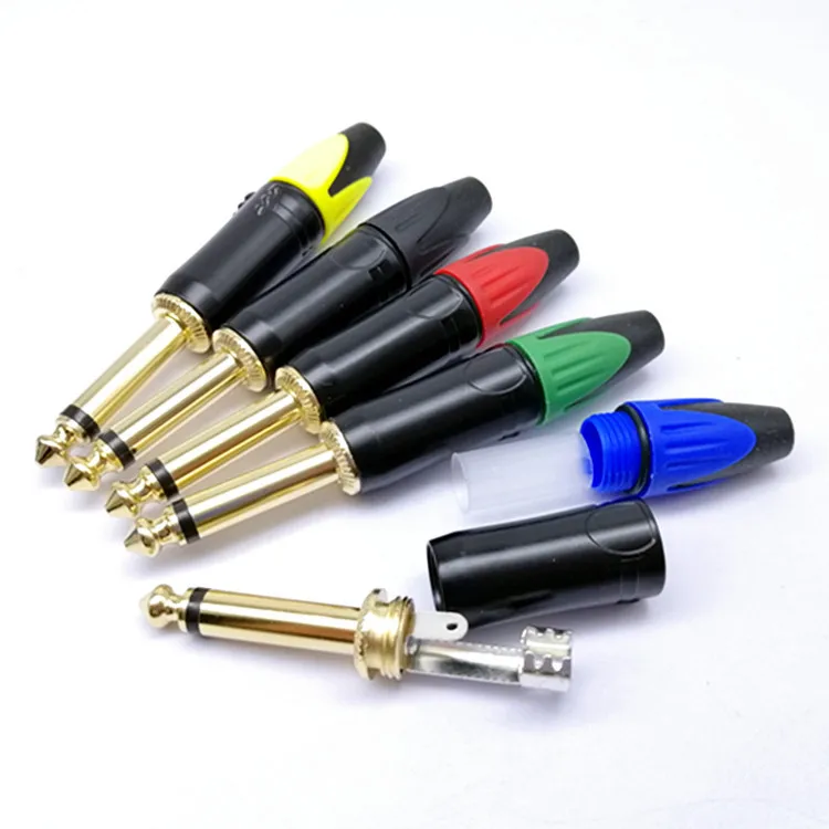 10pcs New color gold-plated 6.5 mono plug 6.35 large two core plug audio power amplifier mixer connector Optoelectronic Displays