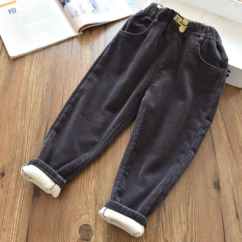 Cute Kids Pants Winter Baby Sweatpants Thicken Corduroy Boys Casual Pants Children Cartoon Bear Trousers Girls Warm Sports Pants