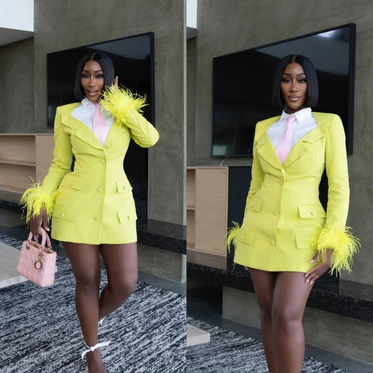

Sexy Suits For Women Long Sleeve Single Breasted Prom Blazers Feather Office Ladies Work One Piece Customized Party Gown