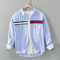 Simple Patchwork Long Sleeve Shirts for Men Spring Autumn Fall 100% Cotton High Quality Blouse 24SS y2k Youth Cityboy Male Tops