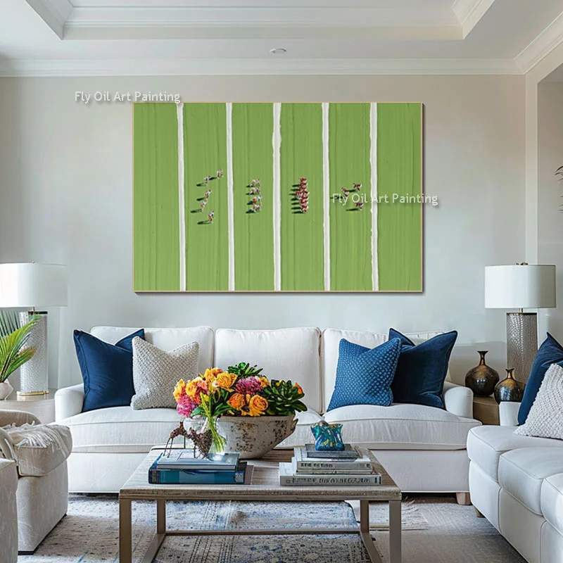 New Decor Sepcial Light Green Playground Oil Painting Large Handmade Abstract Rugby Match Canvas Texture Thick Wall Art Decor