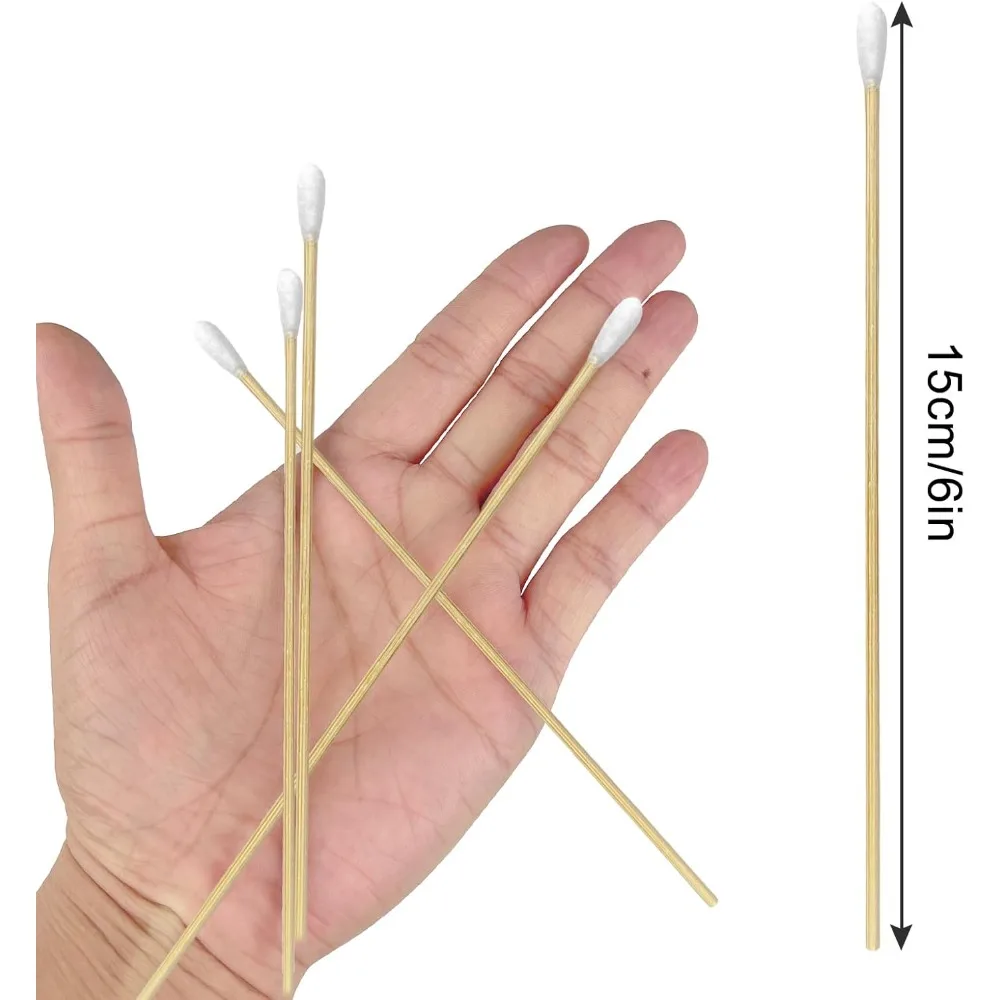 100/300Pcs 6 Inch Long Cotton Swabs with Wooden Handles, Cotton Tipped Applicator for Cleaning, Cotton Sticks Oil Makeup