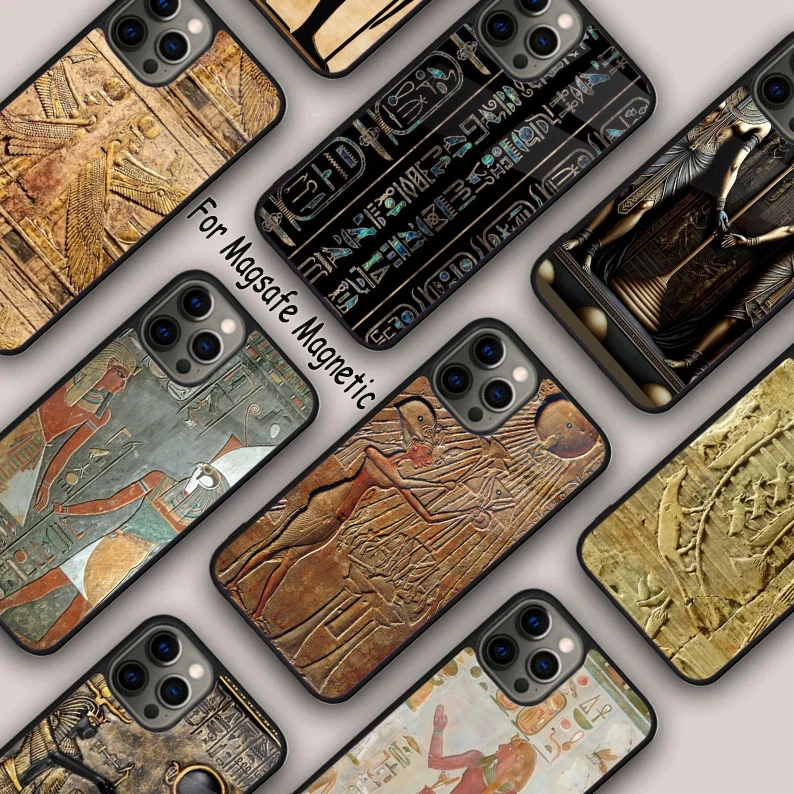 Egyptian Hieroglyphs Magnetic Phone Case For APPLE iPhone 16 14 13 12 11 Pro Max 15 Plus Wireless Charge With MagSafe Cover