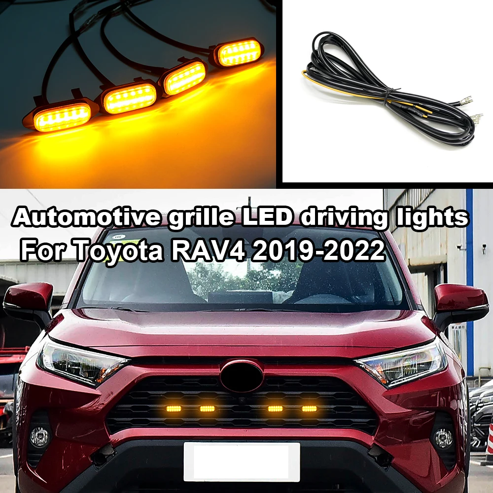 4PCS LED Front Grille Lights Car Special Design Daytime Running Light Yellow White For Toyota RAV4 2019 2020 2021 2022