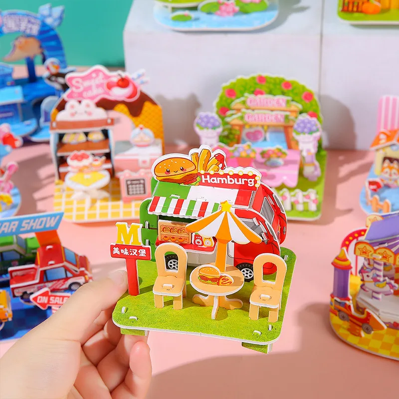 5 Pcs Creative children's DIY 3D puzzle card handmade house model children's assembled educational toys paper puzzle gift