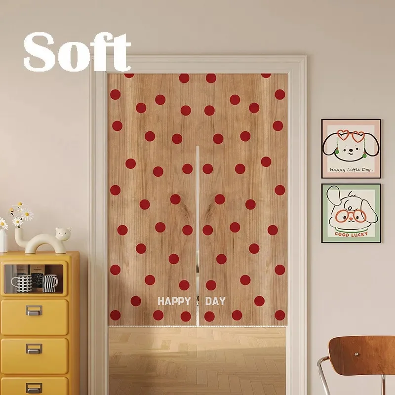 VIKAMA Cute Polka Dot Noren Door Curtain Wood Grain Print Fabric Partition Curtain for Bedroom Home Kitchen Decor
