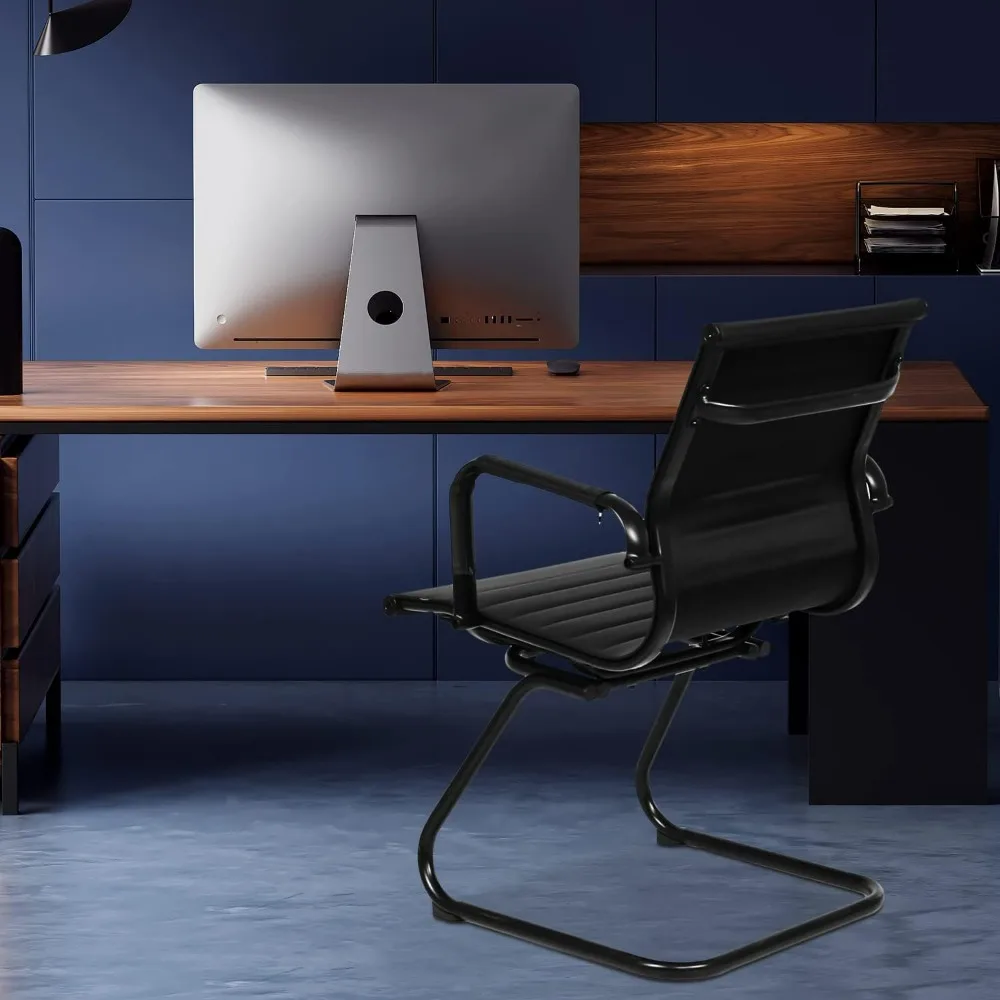 PU Leather Office Guest Chair for Waiting Room, Mid Back Chairs with Sled Base and Armrest Home Computer Chairs for Reception