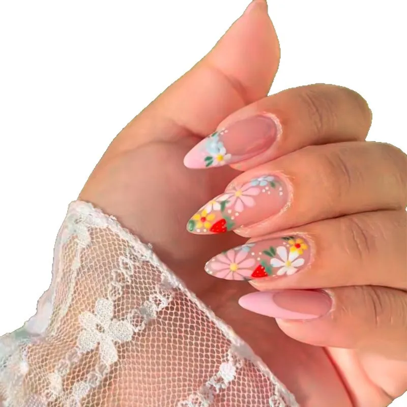 

Новый дизайн ногтей 2026 года: простые, в европейском и американском стиле, нежно-розовые, с французским цветочным узором, длинные, в форме миндаля