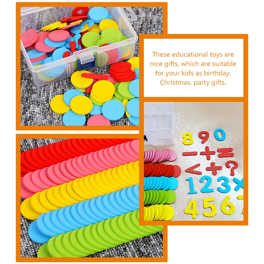 1 Box Of Math Teaching Appliance Colorful Round Discs Counting Numbers Calculating Signs Kids Early Learning Math Discs For
