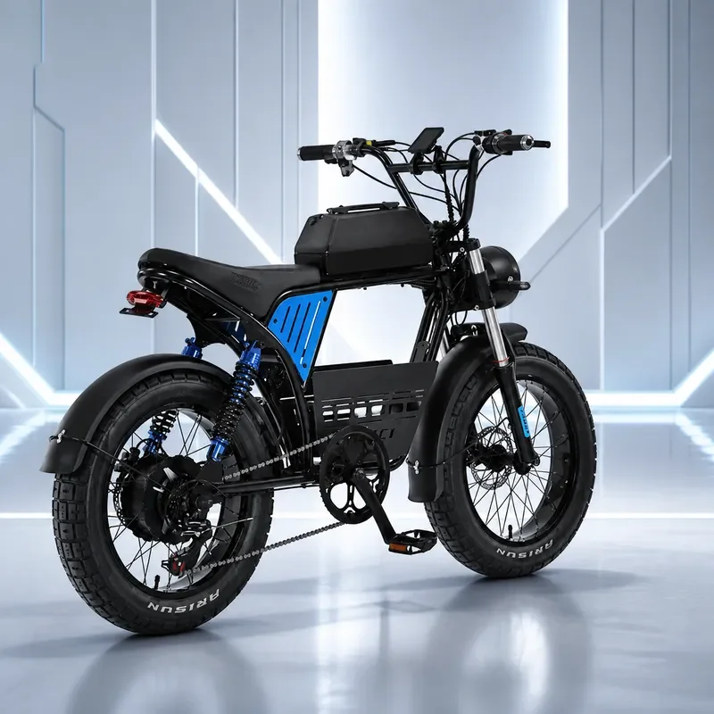 20 Inch Retro Fat Tire Electric Mountain Bike Dual Suspension Long Battery Life Smart E Bike for Snow and Off Road Riding