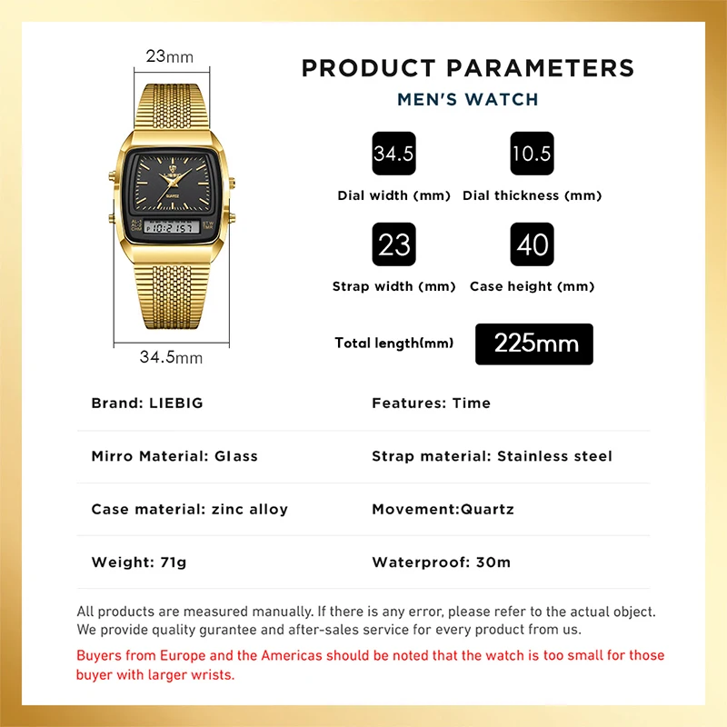 LIEBIG Men Luxury Dual Display Time Quartz Watches Women Outdoor Sports Week Waterproof Digital Wristwatches Fashion Lady Watch
