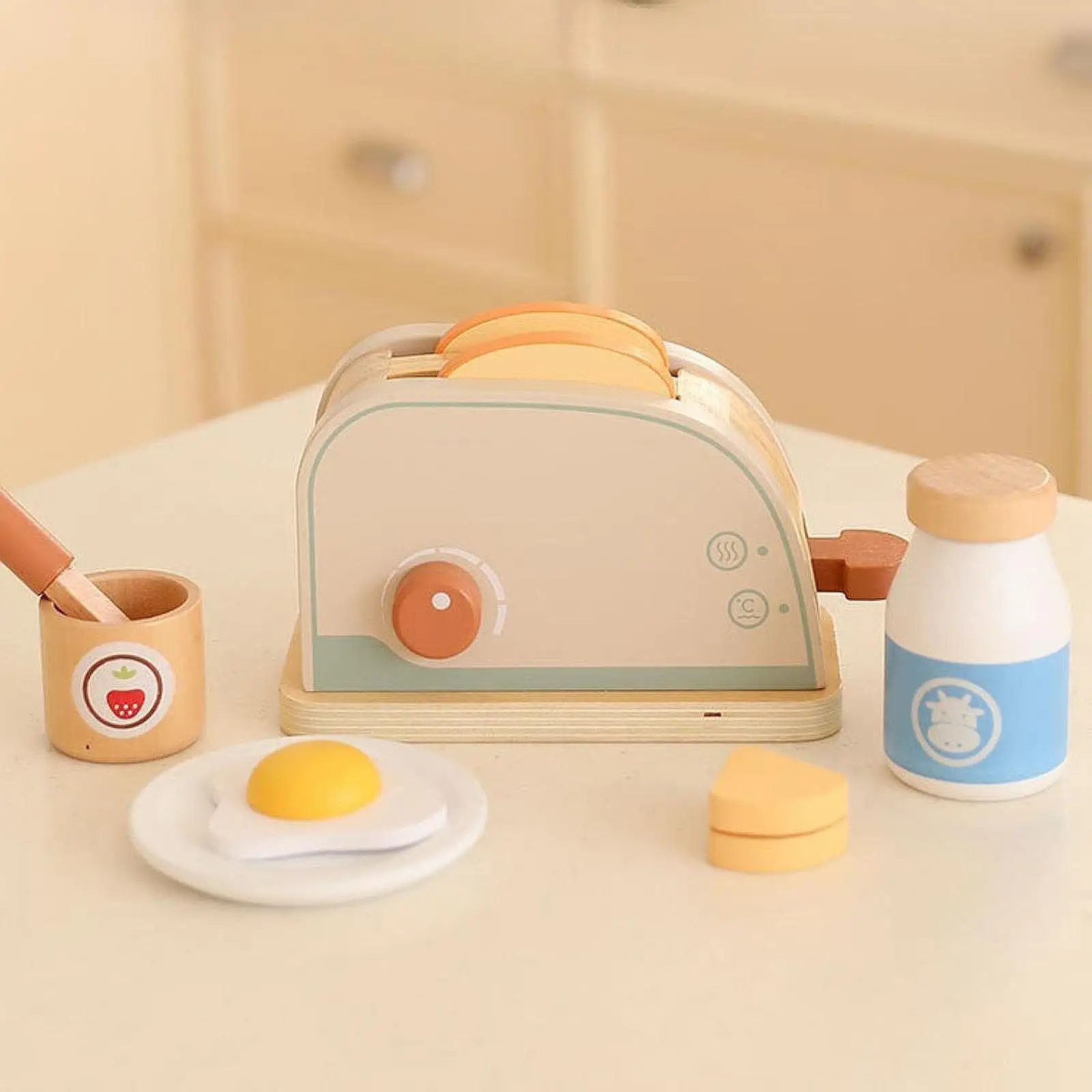 

Wooden Toaster Set Small Appliances Toys Realistic Play Set Montessori Creativity Pretend Play Kitchen Accessory for Children