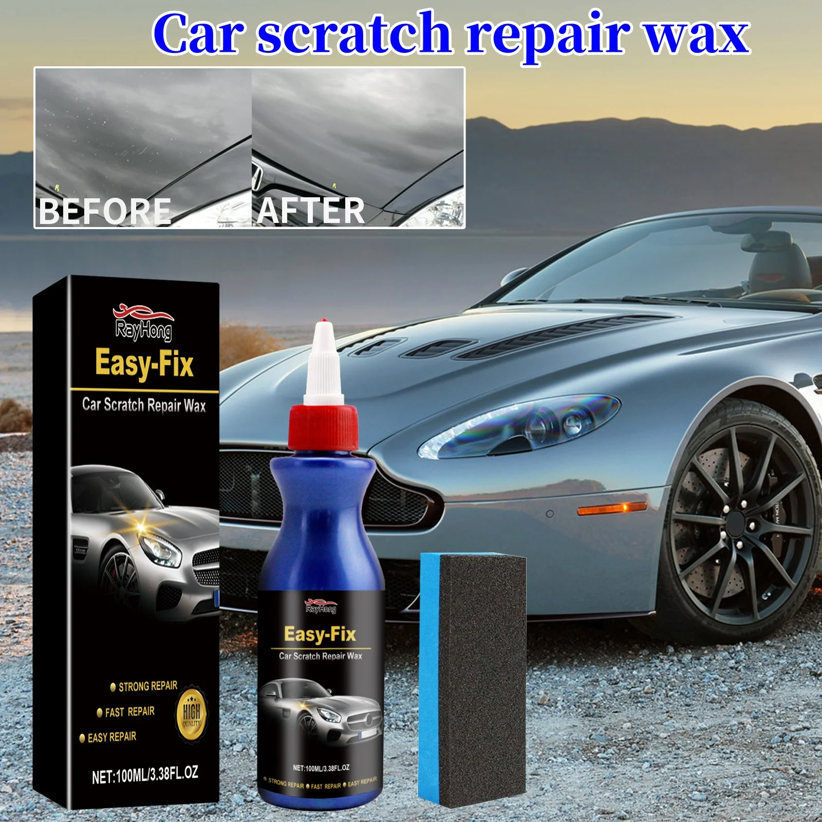 Car Scratch Recovery Wax Car Paint Scratch Wax Car Scratch Wax Sponge Set Suitable For All Vehicle Paint Care 100ML