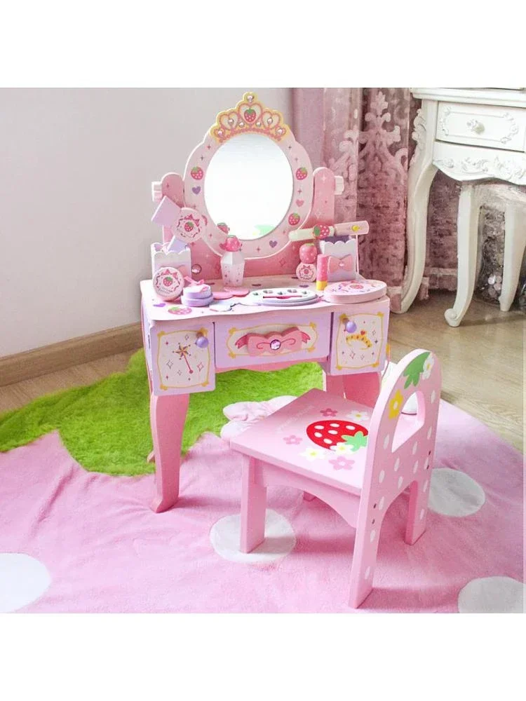 New children's simulation wooden dressing table princess makeup table play house girl storage jewelry box toy