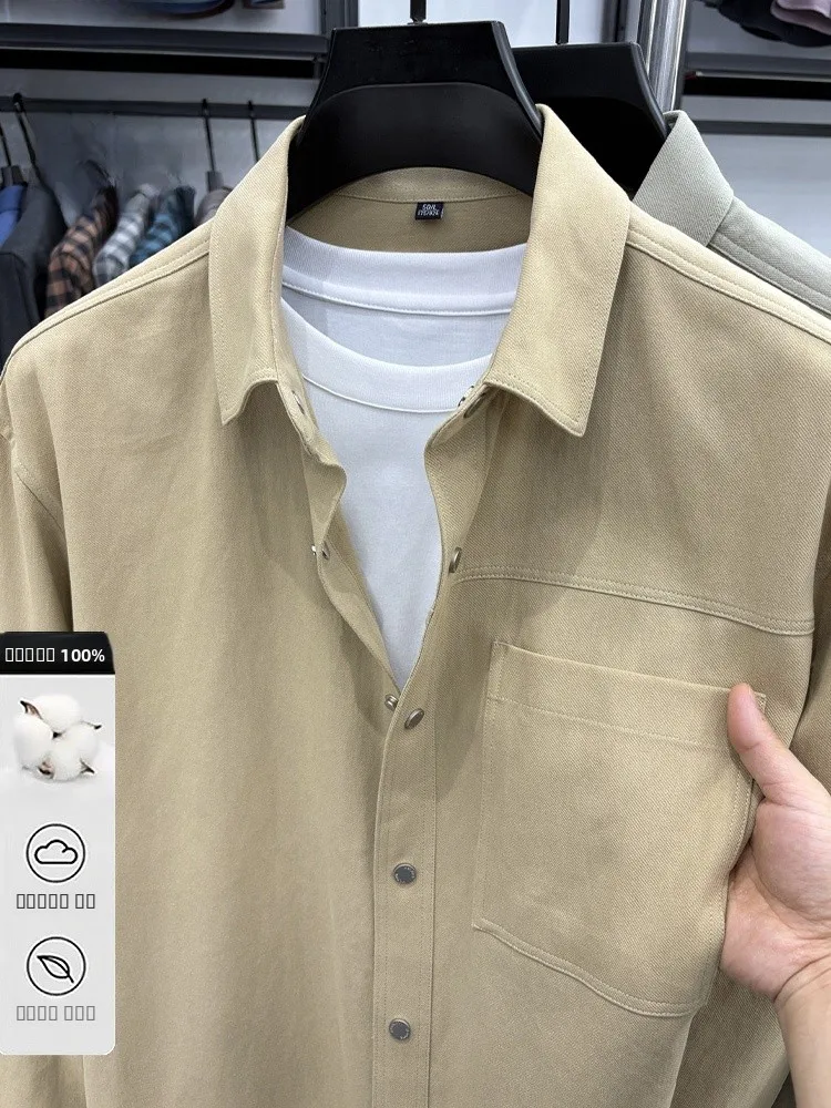 

Lormen Pure Cotton Long Sve irt Men's Loose Faion Casual Sle Spring Autumn Color Button down Coat