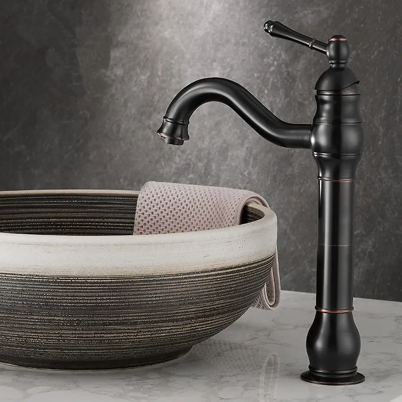 

Bathroom Faucet Antique Brass Basin Cold And Hot Water Mixer Sink Tap Deck Mounted Black Oil Brushed Tap