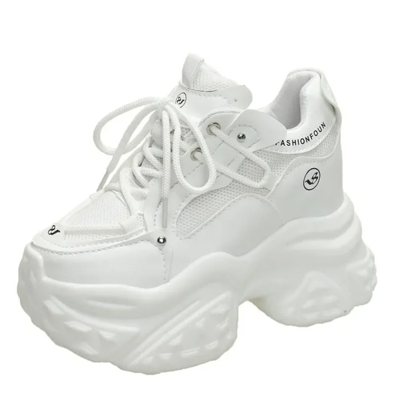 

10CM New 2024 Spring Autumn Women Breathable Mesh Chunky Sneakers High Platform Casual Shoes Lace-up Summer Sports Shoes Woman