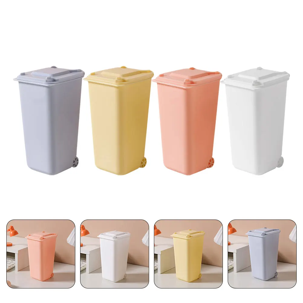 

4pcs Mini Desktop Trash Can Creative Tabletop Garbage Bin Office Home Pink Yellow Blue White Lid Storage Pen ganizer