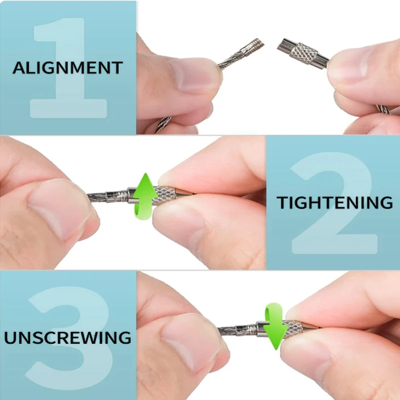 10Pcs Keychain Tag Rope Stainless Steel EDC Wire Cable Loop Screw Lock Gadget Ring Key Keyring Circle Camp Hanging Tool