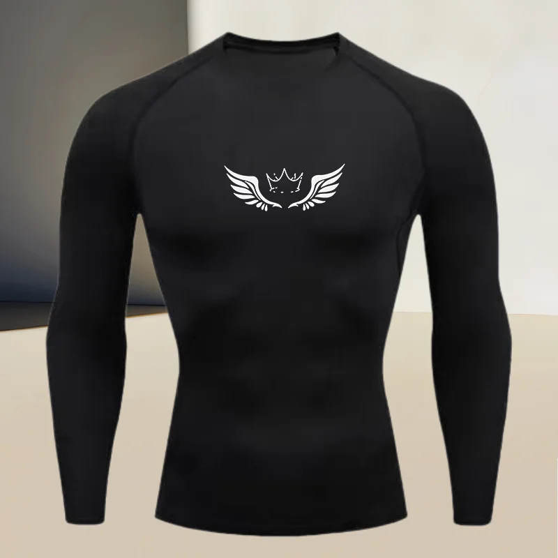 Herren-Kompressionsshirt mit Rundhalsausschnitt, schnelltrocknend, langärmlig, bedruckt – ein Must-have für High-Stretch-Fitness und Outdoor-Sport.