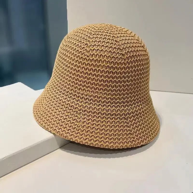 Spring and summer breathable Bucket Hat For Women 2022 fashion wave knitted fisherman hat Korean sunscreen basin cap black cap