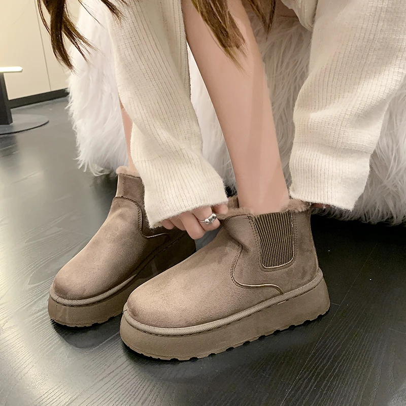 Ankle Boots de borracha grossa para mulheres, altura crescente, conforto, quente, andando, sapatos de algodão, ao ar livre, moda, inverno, novo