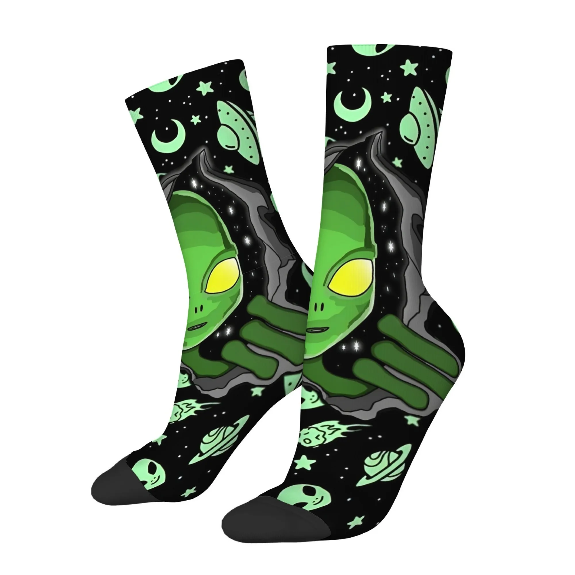 Novel and Quirky Alien-themed Ripped Print Men's Socks Comfortable Soft Skin-friendly Socks Street Retro Harajuku Fun Socks